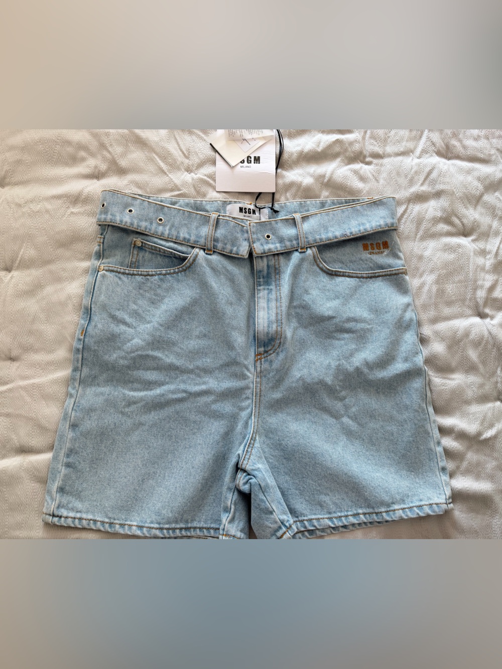 MSGM  Womens Light Blue Denim Bermuda Shorts